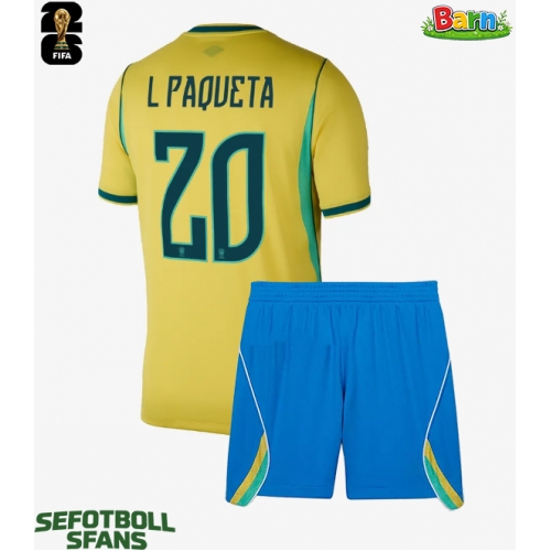 Brasilien Lucas Paqueta #20 Hemmaställ Barn VM 2026 Kortärmad (+ Korta byxor) Brasilien Lucas Paqueta #20 Hemmaställ Barn VM 2026 Kortärmad (+ Korta byxor)